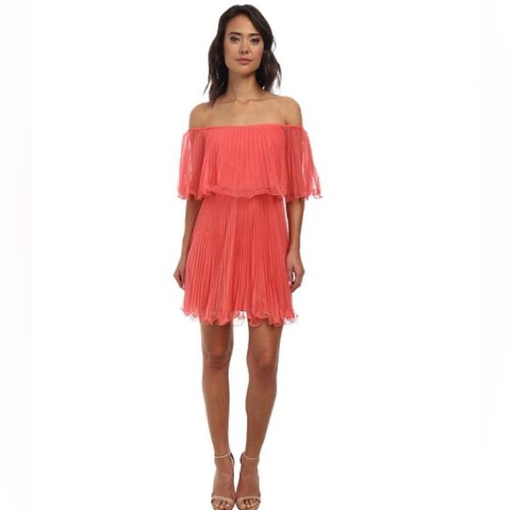 BCBGMaxAzria Coral Shalom Pleated Cocktail Tulle Dress 0